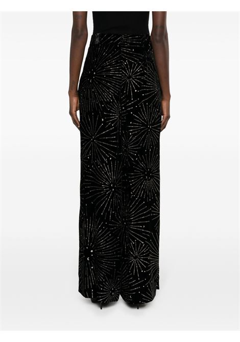 Black crystal-embellished velvet-finish palazzo trousers - women BLAZÉ MILANO | LPA01COR0001